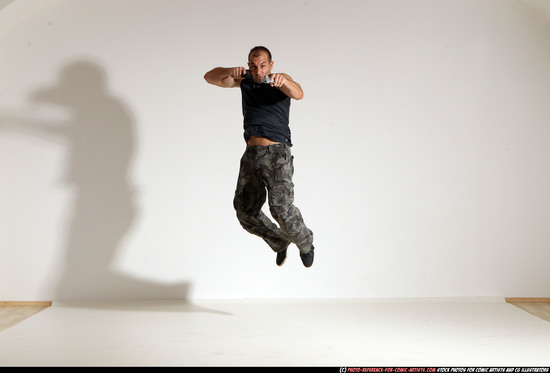 Man Adult Athletic White Fighting with gun Moving poses Army