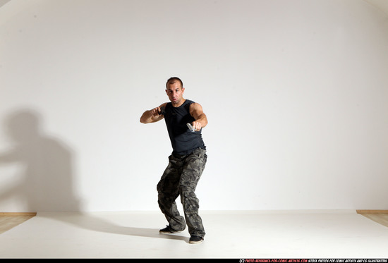 Man Adult Athletic White Fighting with gun Moving poses Army