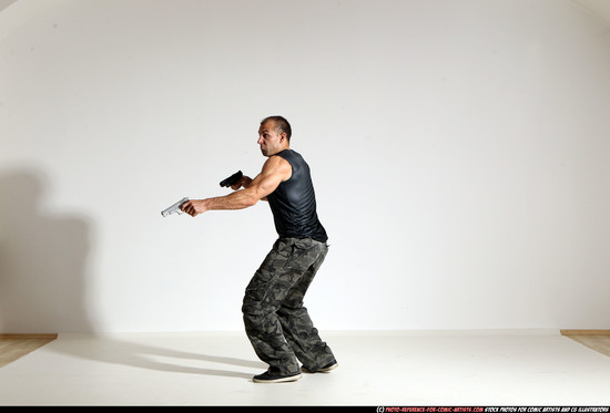 Man Adult Athletic White Fighting with gun Moving poses Army