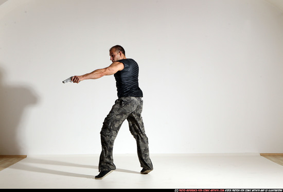 Man Adult Athletic White Fighting with gun Moving poses Army