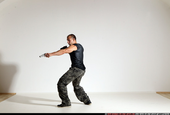 Man Adult Athletic White Fighting with gun Moving poses Army