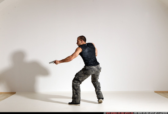 Man Adult Athletic White Fighting with gun Moving poses Army