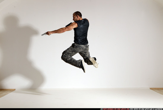 Man Adult Athletic White Fighting with gun Moving poses Army