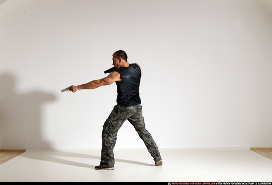 Man Adult Athletic White Fighting with gun Moving poses Army