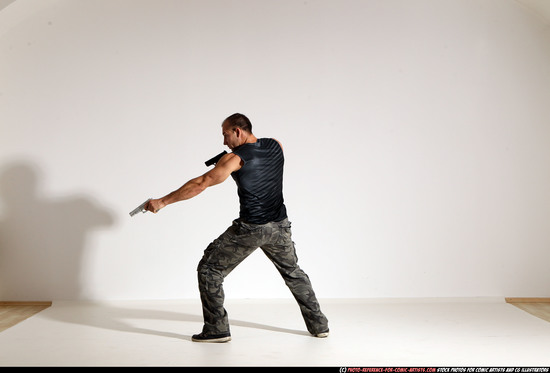 Man Adult Athletic White Fighting with gun Moving poses Army