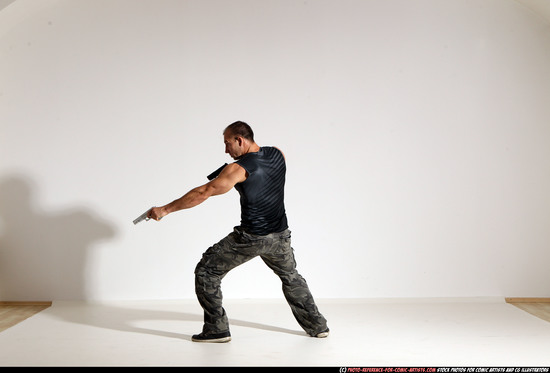 Man Adult Athletic White Fighting with gun Moving poses Army