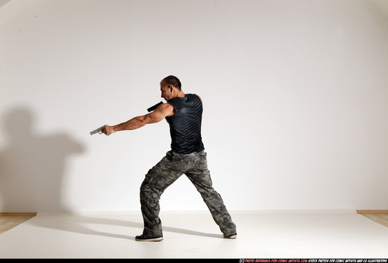 Man Adult Athletic White Fighting with gun Moving poses Army