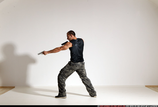 Man Adult Athletic White Fighting with gun Moving poses Army