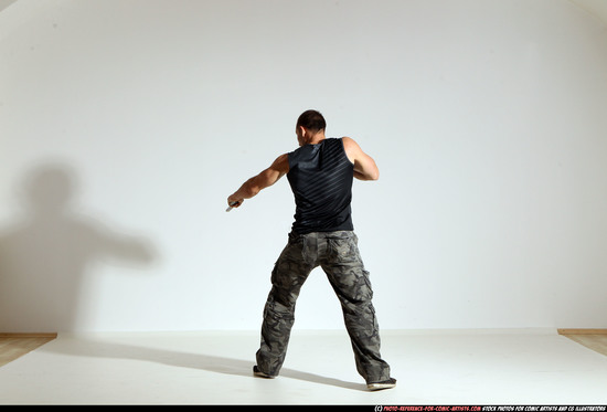 Man Adult Athletic White Fighting with gun Moving poses Army