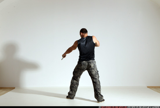 Man Adult Athletic White Fighting with gun Moving poses Army