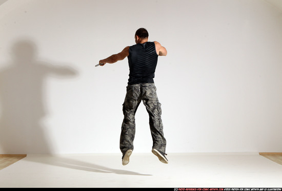 Man Adult Athletic White Fighting with gun Moving poses Army