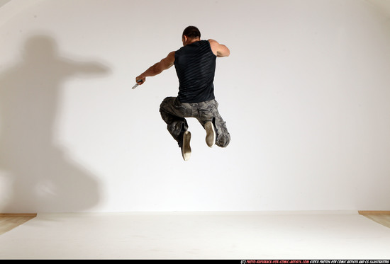 Man Adult Athletic White Fighting with gun Moving poses Army