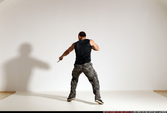 Man Adult Athletic White Fighting with gun Moving poses Army