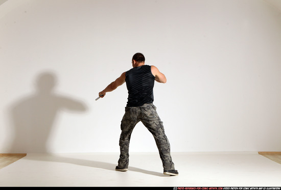 Man Adult Athletic White Fighting with gun Moving poses Army