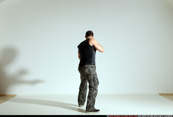 Man Adult Athletic White Fighting with gun Moving poses Army