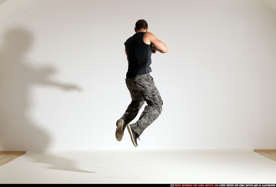 Man Adult Athletic White Fighting with gun Moving poses Army