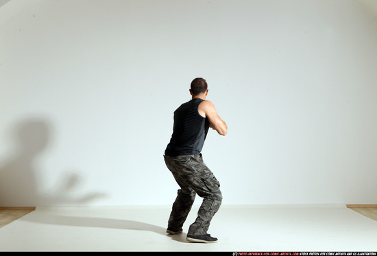 Man Adult Athletic White Fighting with gun Moving poses Army