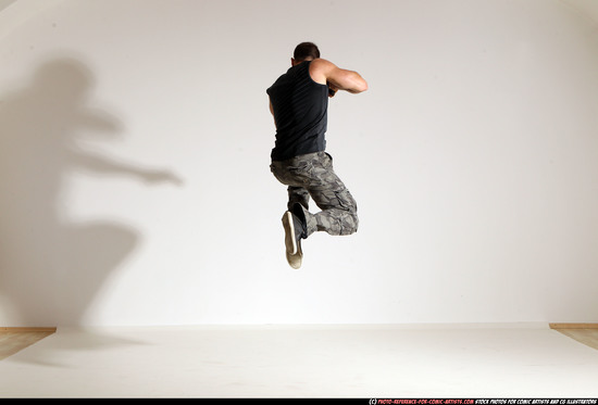 Man Adult Athletic White Fighting with gun Moving poses Army