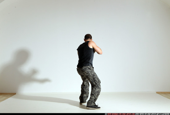 Man Adult Athletic White Fighting with gun Moving poses Army