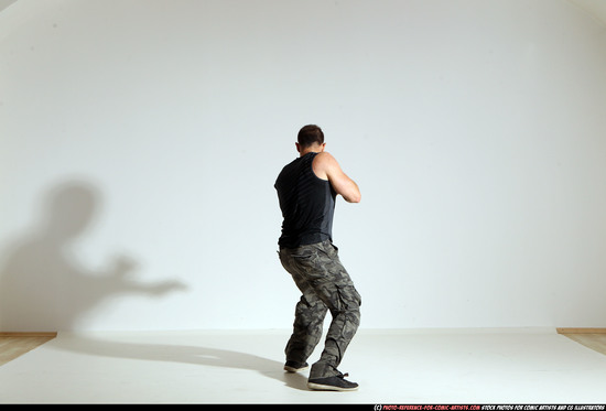 Man Adult Athletic White Fighting with gun Moving poses Army