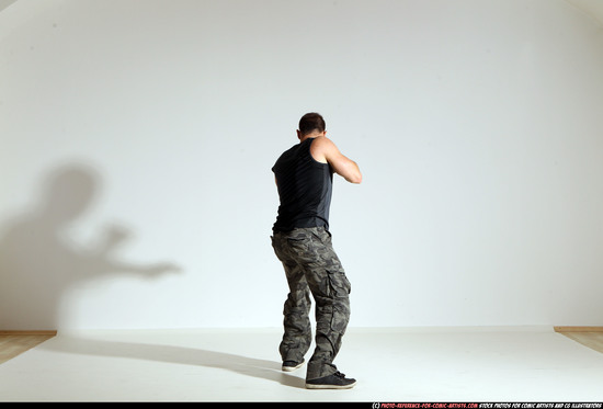 Man Adult Athletic White Fighting with gun Moving poses Army