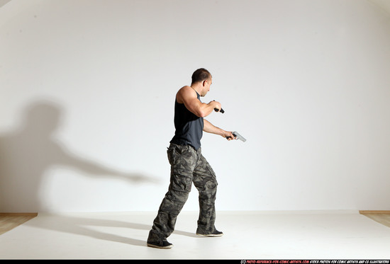 Man Adult Athletic White Fighting with gun Moving poses Army