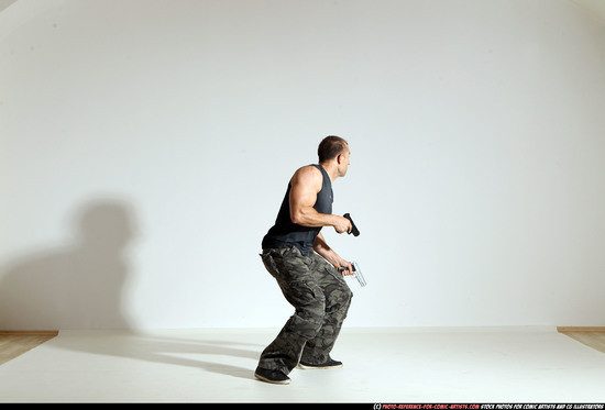 Man Adult Athletic White Fighting with gun Moving poses Army