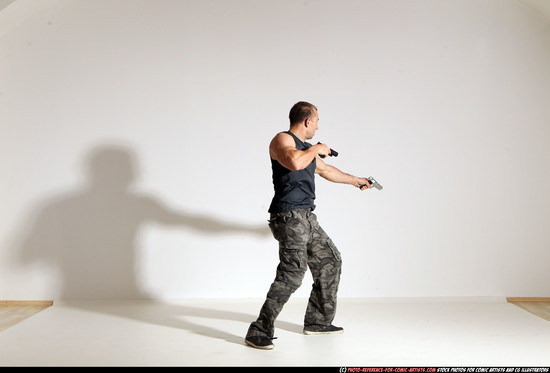 Man Adult Athletic White Fighting with gun Moving poses Army