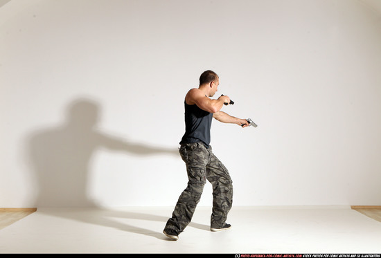 Man Adult Athletic White Fighting with gun Moving poses Army