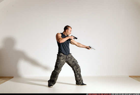 Man Adult Athletic White Fighting with gun Moving poses Army