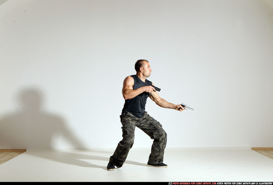 Man Adult Athletic White Fighting with gun Moving poses Army