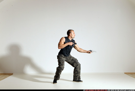 Man Adult Athletic White Fighting with gun Moving poses Army