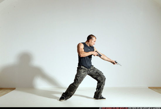 Man Adult Athletic White Fighting with gun Moving poses Army