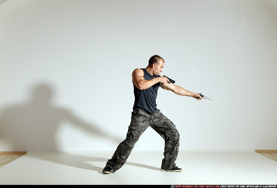 Man Adult Athletic White Fighting with gun Moving poses Army