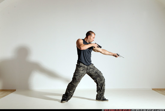 Man Adult Athletic White Fighting with gun Moving poses Army