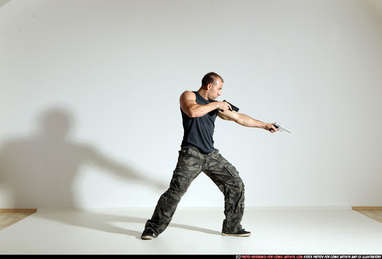 Man Adult Athletic White Fighting with gun Moving poses Army