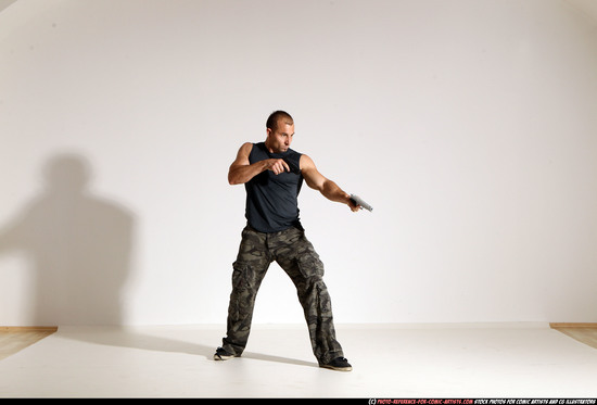 Man Adult Athletic White Fighting with gun Moving poses Army