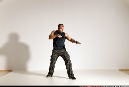 Man Adult Athletic White Fighting with gun Moving poses Army