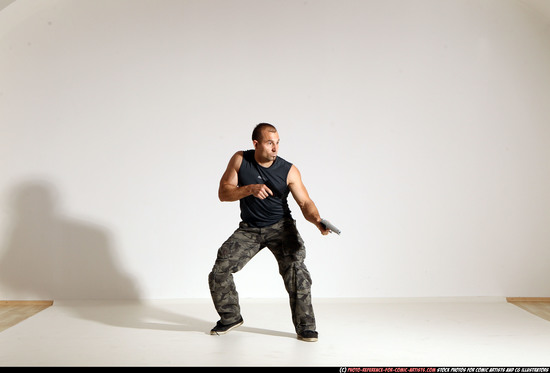 Man Adult Athletic White Fighting with gun Moving poses Army