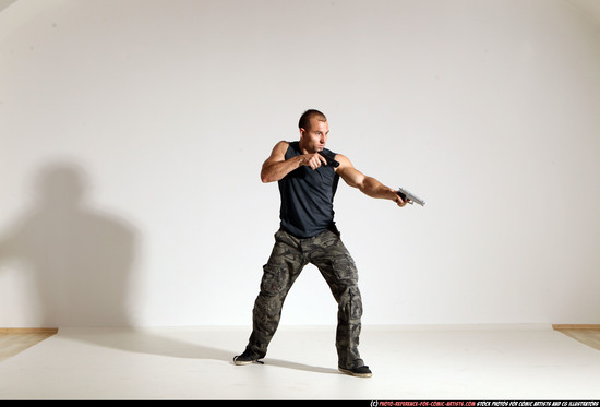 Man Adult Athletic White Fighting with gun Moving poses Army