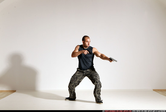 Man Adult Athletic White Fighting with gun Moving poses Army