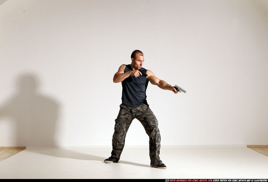 Man Adult Athletic White Fighting with gun Moving poses Army