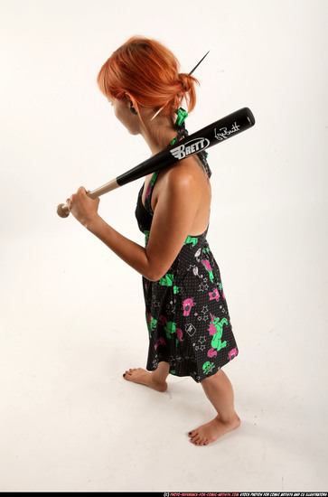 Woman Adult Athletic White Standing poses Casual Fighting with bat