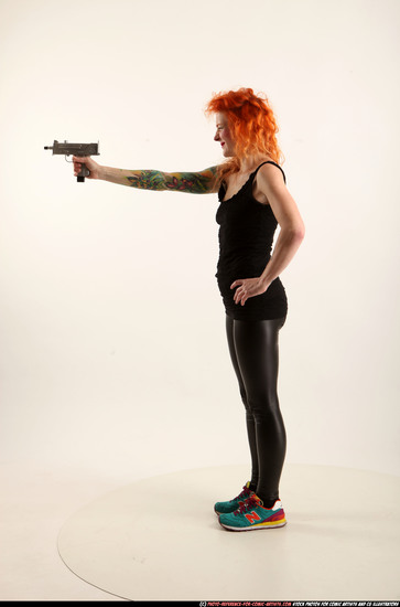 Woman Adult Athletic White Fighting with submachine gun Standing poses Casual