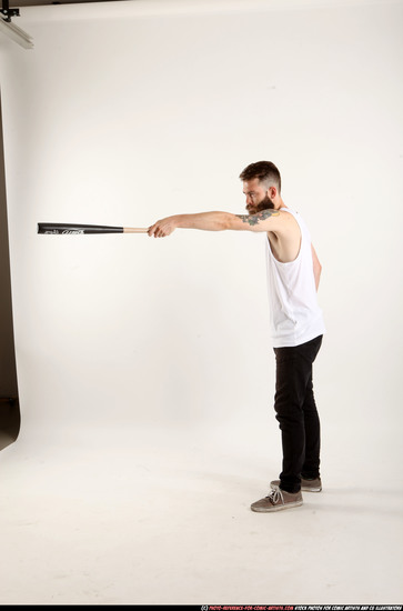 Man Adult Athletic White Standing poses Casual Fighting with bat