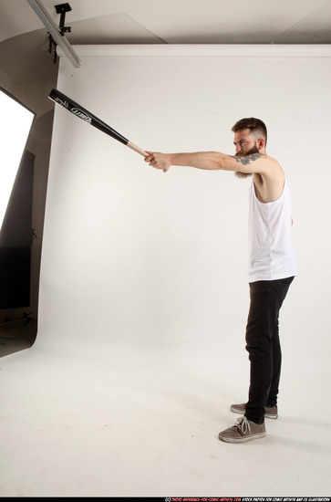 Man Adult Athletic White Standing poses Casual Fighting with bat