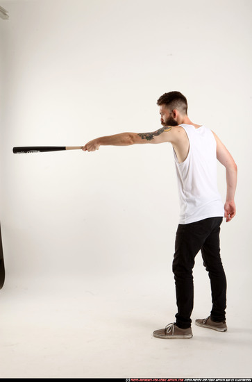 Man Adult Athletic White Standing poses Casual Fighting with bat