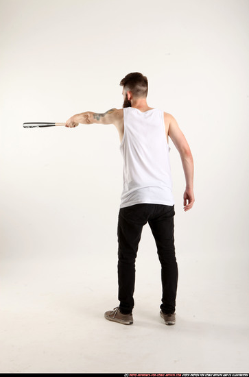 Man Adult Athletic White Standing poses Casual Fighting with bat