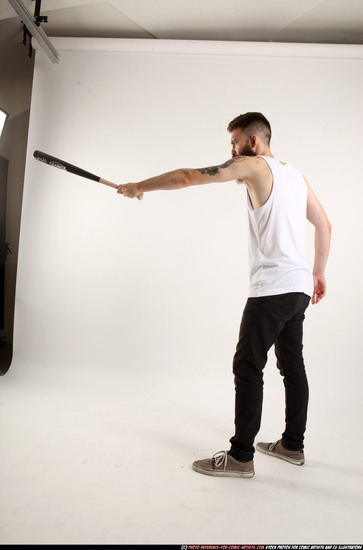 Man Adult Athletic White Standing poses Casual Fighting with bat