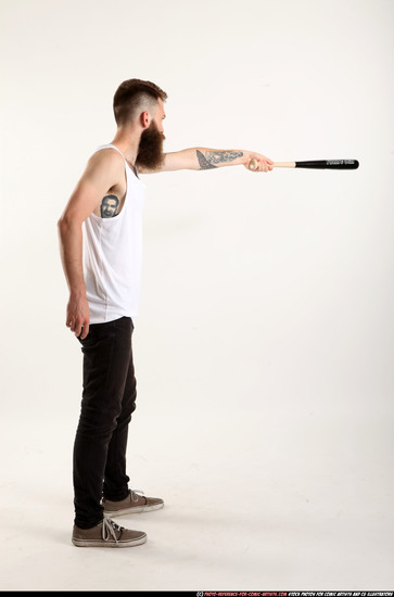 Man Adult Athletic White Standing poses Casual Fighting with bat